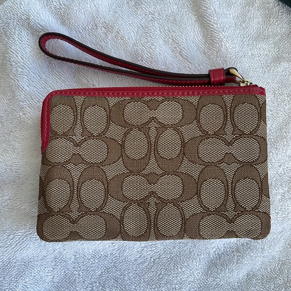 EUC COACH CANVAS & RED Wristlet Wallet - Picture 2 of 4